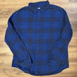 Goodfellow Casual Button Down Mens XXL Blue Plaid Rugged Flannel Shirt